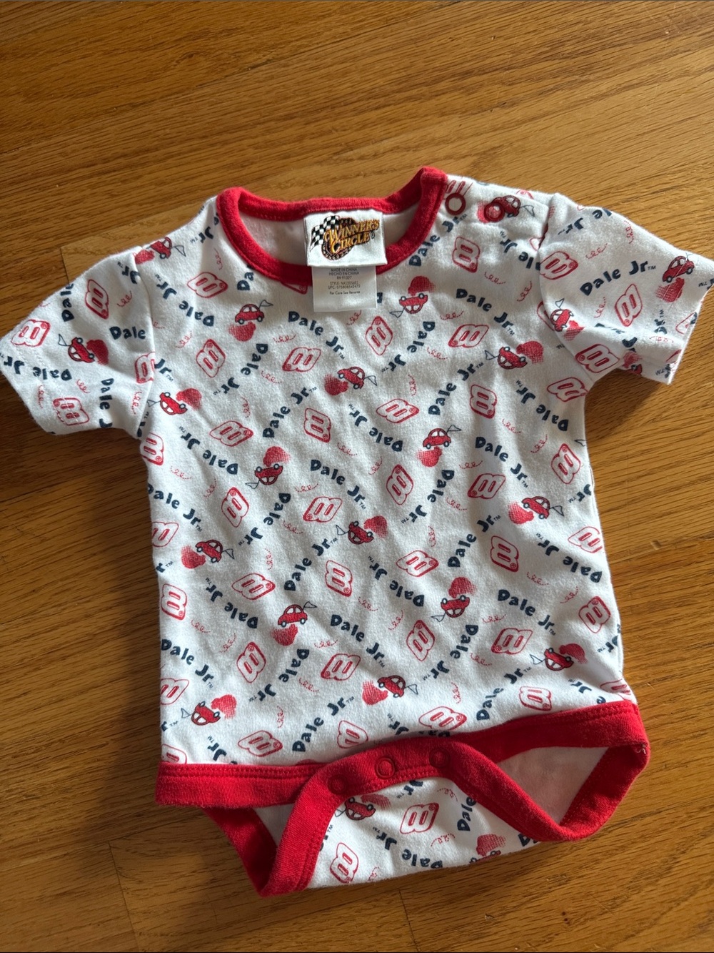Dale Jr. White & Red Graphic Baby Onesie 8 Newborn 0-3 Winner’s circle